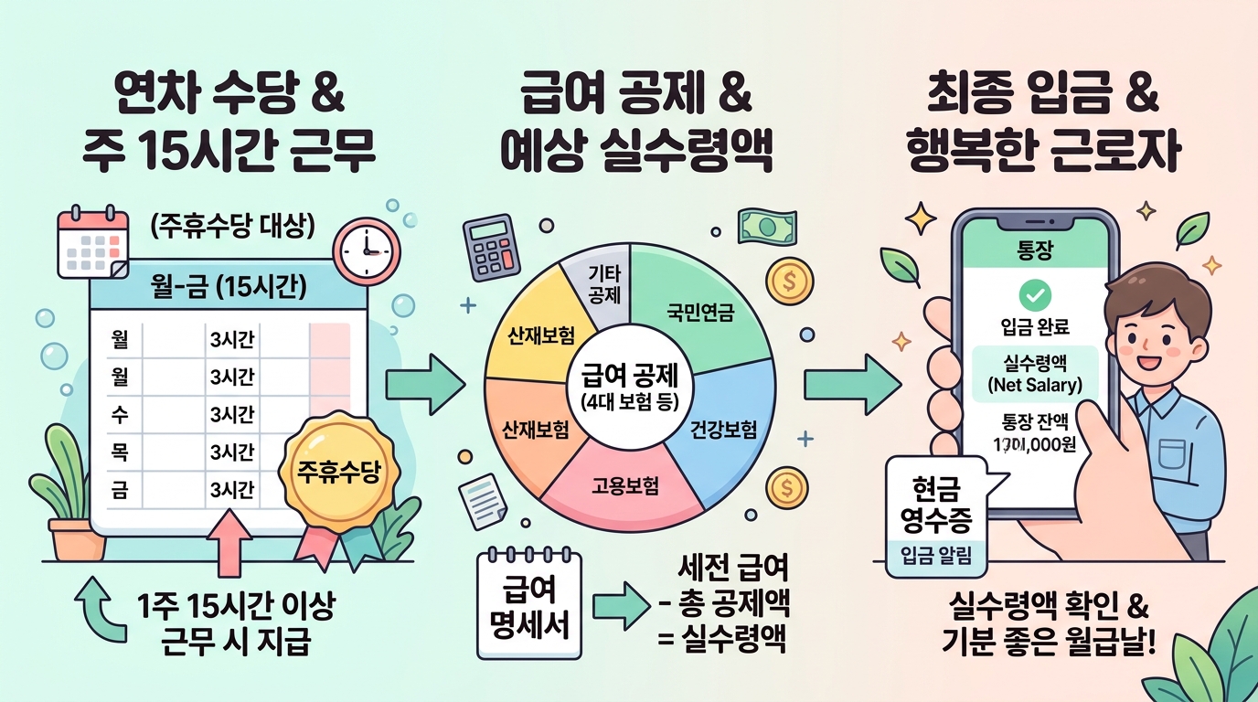 4대 보험(국민·건강·고용) 및 소득세 공제 후 실제 실수령액