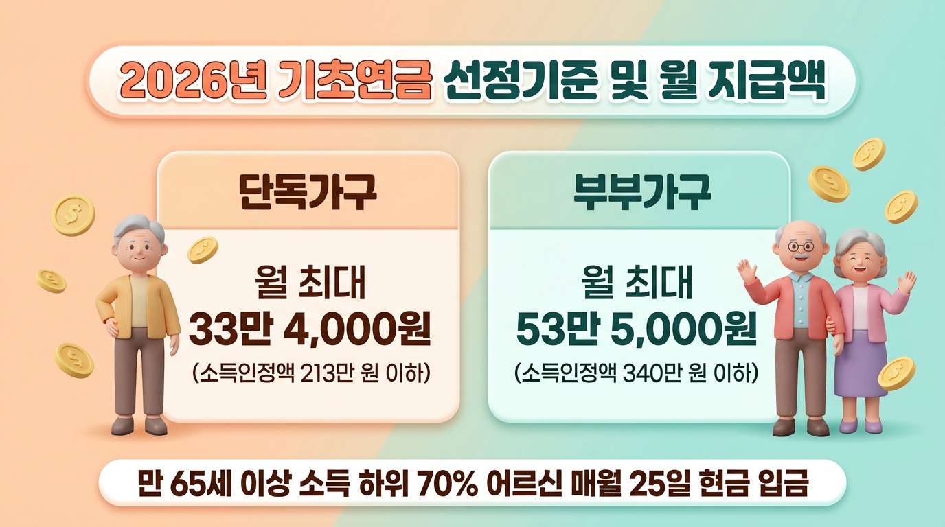 2026년 기초연금 선정기준 및 월 지급액