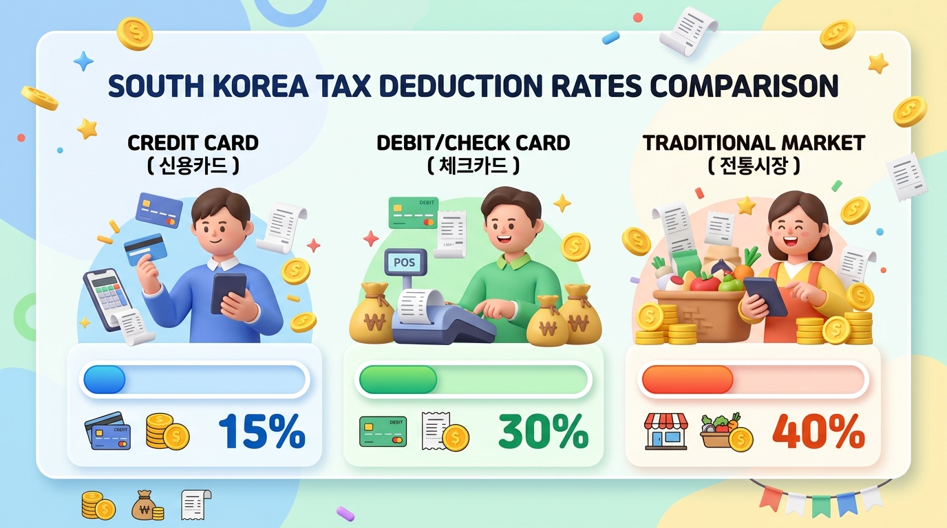 신용카드 vs 체크카드 소득공제율 비교 차트