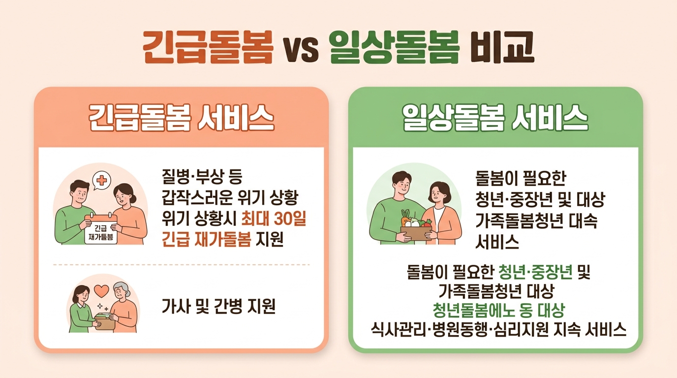 긴급돌봄 vs 일상돌봄 비교 인포그래픽