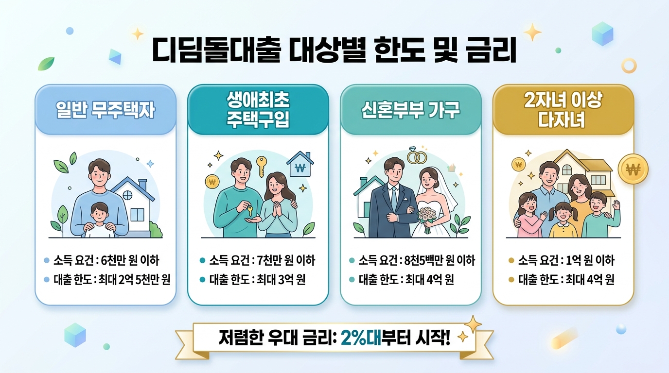 디딤돌대출 대상별 한도 및 금리 인포그래픽