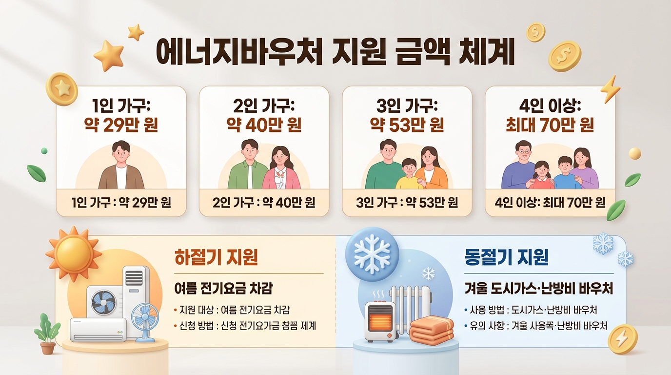 에너지바우처 가구원수별 지원 금액 체계 인포그래픽