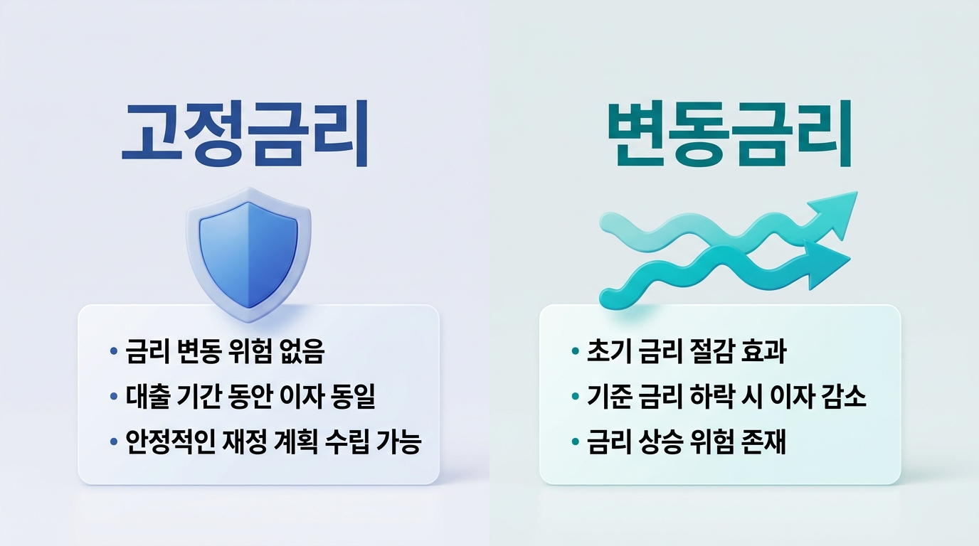고정금리 변동금리 장단점 비교 인포그래픽