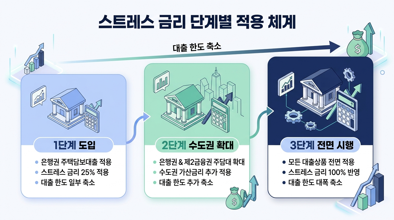 스트레스 금리 단계별 적용 체계 인포그래픽