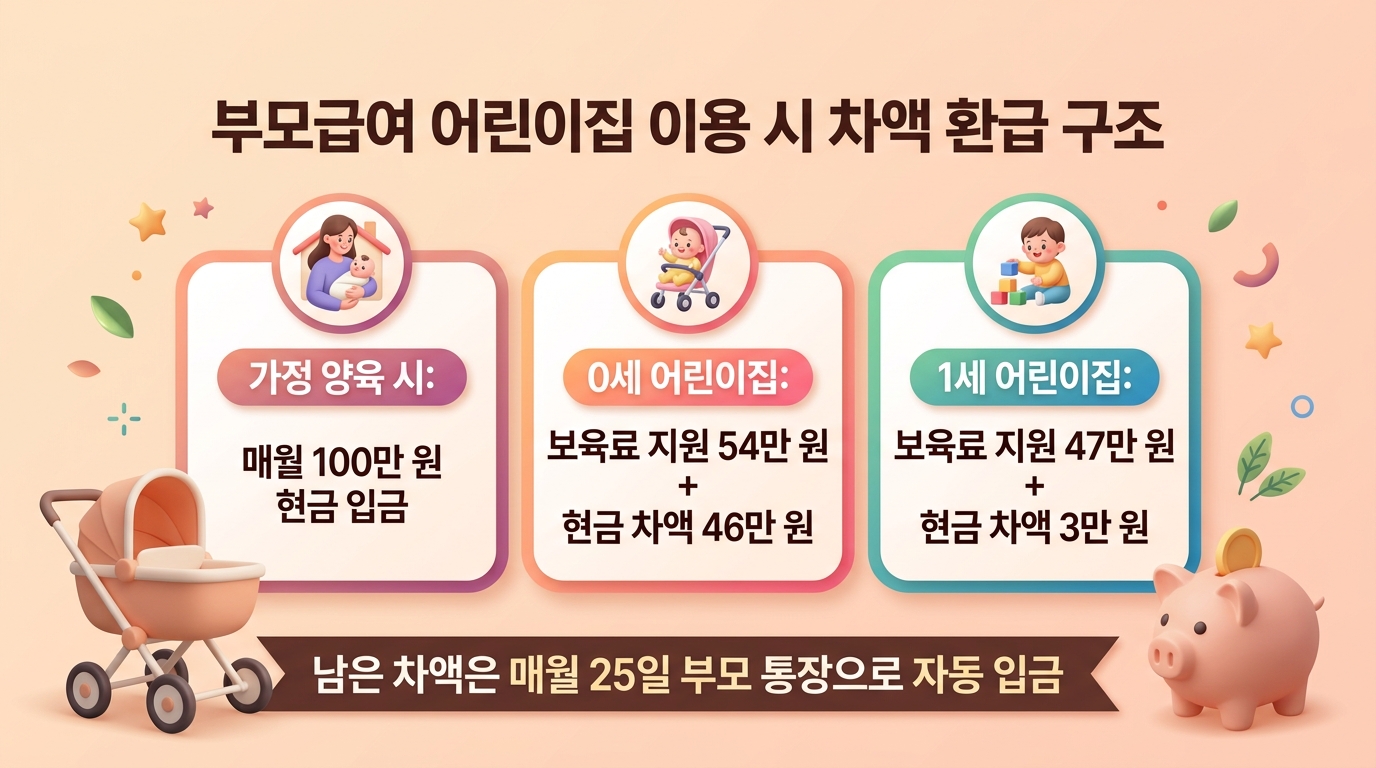 부모급여 어린이집 이용 시 차액 환급 구조
