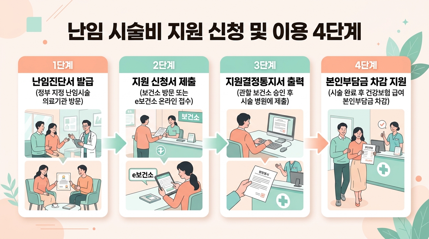 난임 시술비 지원 신청 및 이용 4단계 절차 인포그래픽