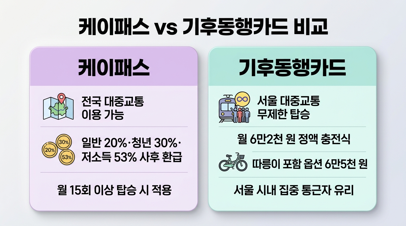 케이패스 vs 기후동행카드 혜택 비교 인포그래픽