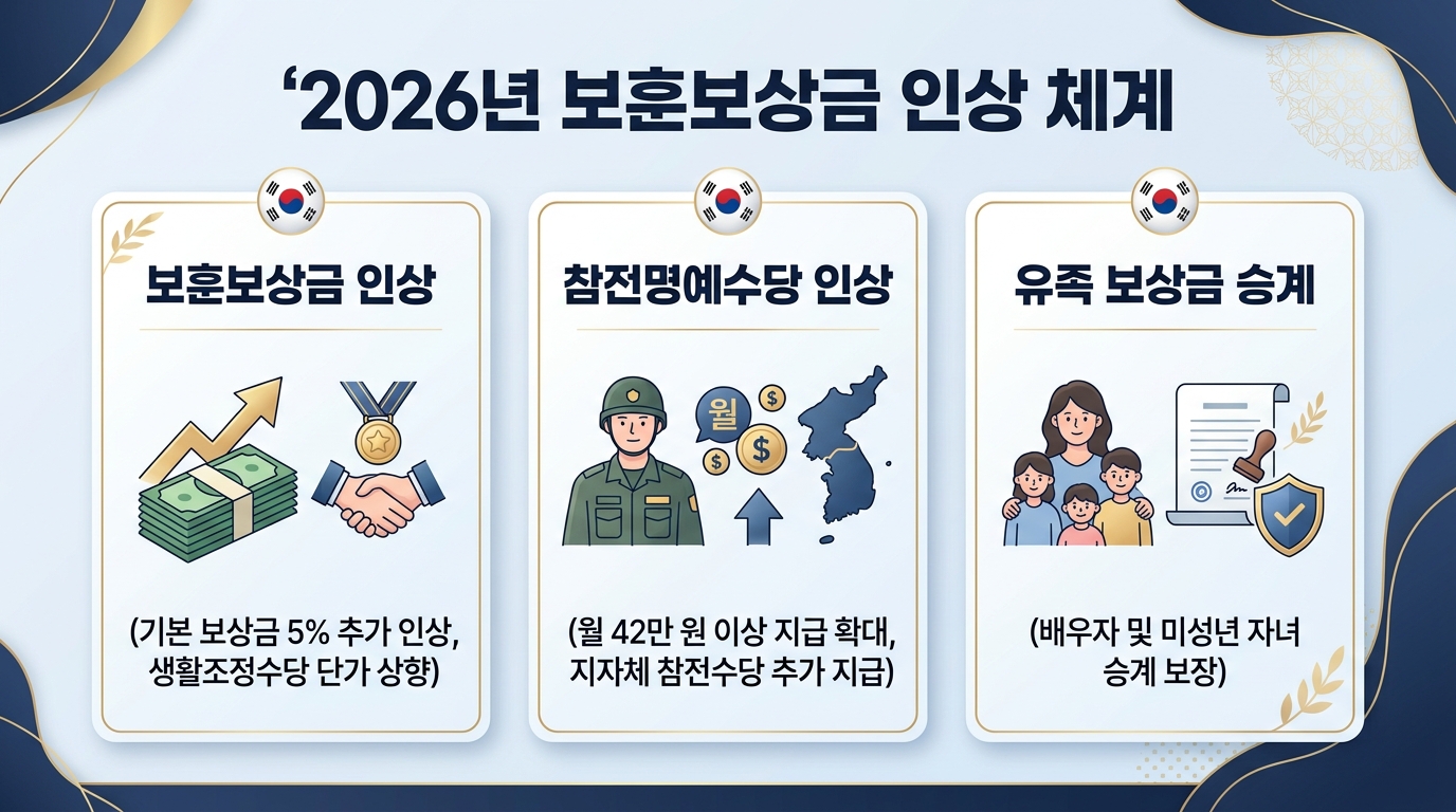 2026년 보훈보상금 인상 체계 인포그래픽