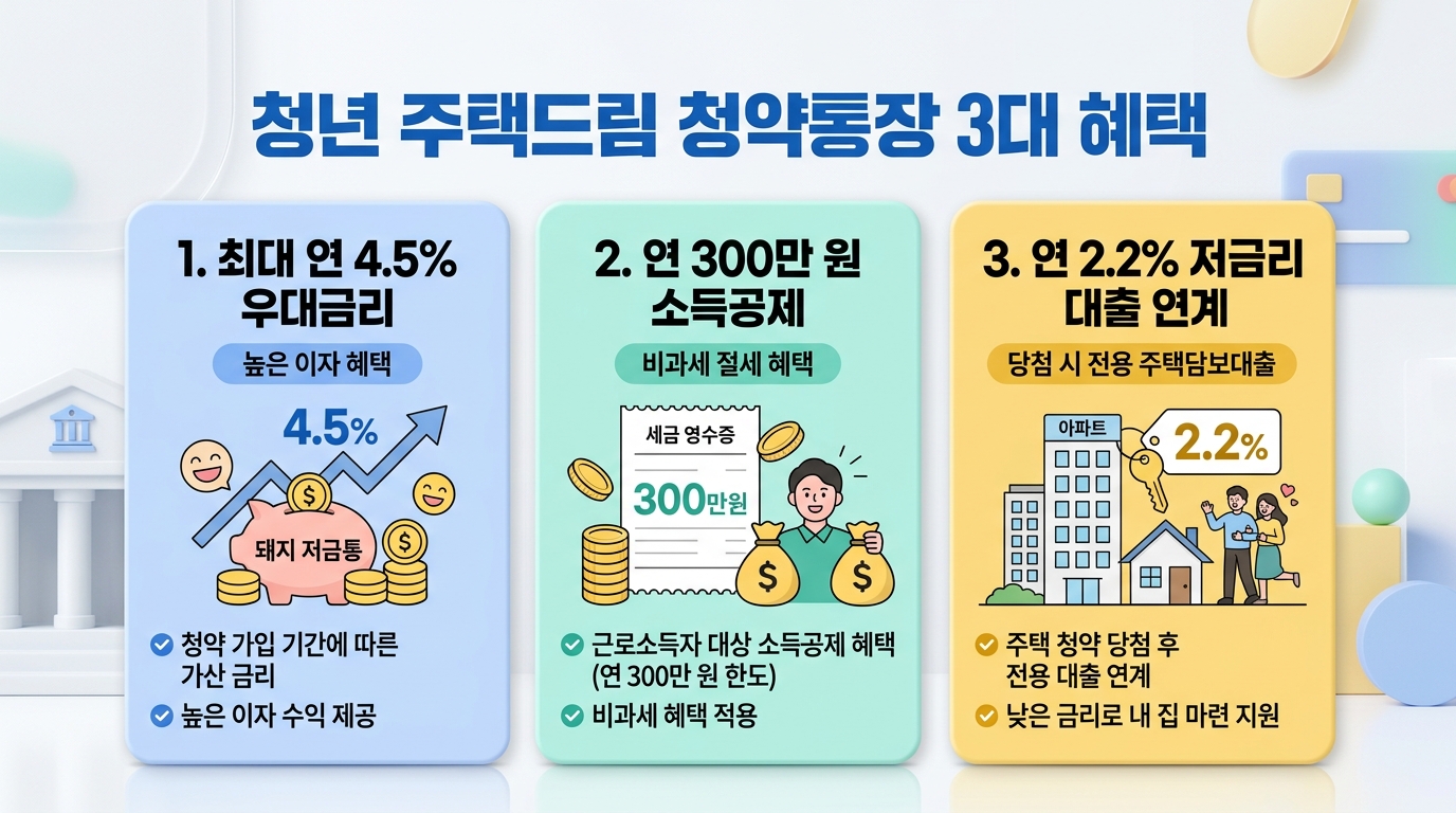 청년 주택드림 청약통장 3대 혜택 인포그래픽